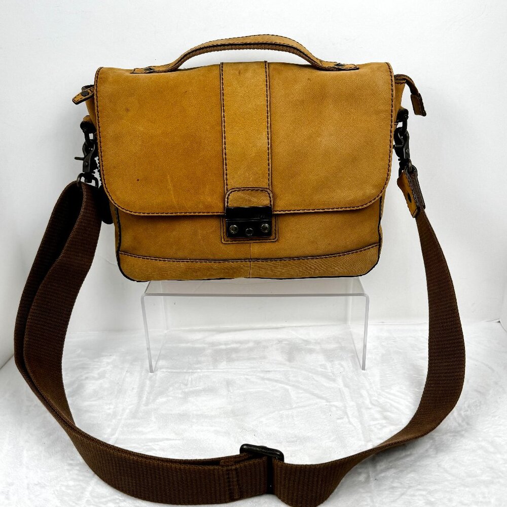 Vtg Fossil Soft Tan Suede Leather Crossbody Messenger Bag Laptop  Adjustable str